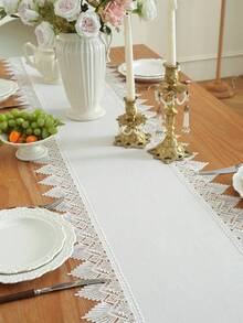 ABEST6522 Home&Living store White Lace Table Runner, Nordic Cream Bohemian Style, With Delicate Lace Trim, Can Be Used As Table Runner Or Cabinet Decor Cloth, Suitable For Home Daily, Wedding And Holiday Decoration, Multiple Sizes Available - White - View 6