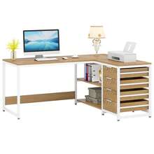 LITTLE TREE Desk With 4 Drawers, L-Shaped Computer Desk With 2 Shelves - L - View 9