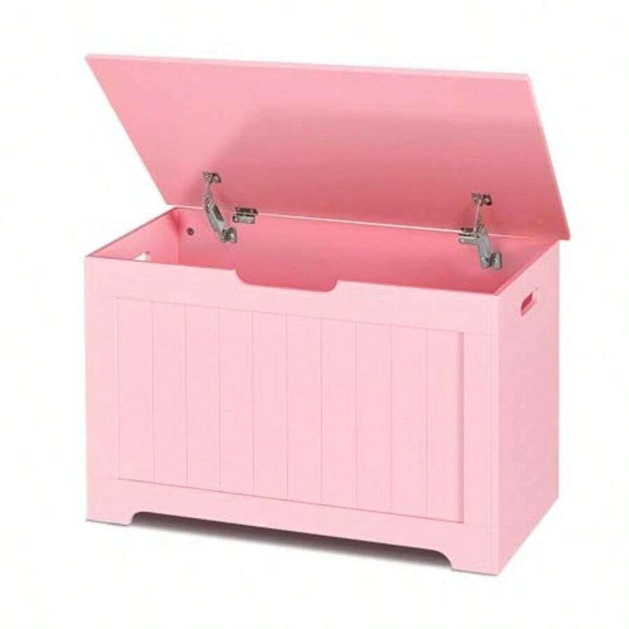 Storage Chest, 30 Inch Chest Box Organizer With 2 Safety Hinges, Wooden Entryway Storage Bench - Pink - View 1