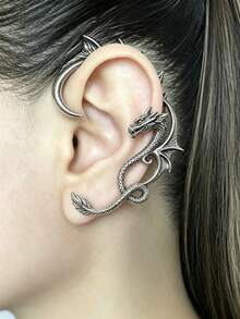 Retro Antique Silver,Gold And Black Dragon Earrings,Gothic Style Surround-Type Non-Piercing Ear Clips,Punkish Cool Halloween Party Decoration Earrings - Multicolor - View 5