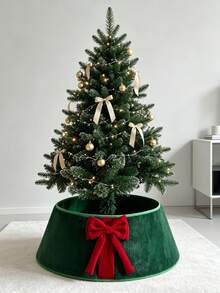 Artificial Christmas Tree Collar, Green Christmas Tree Skirt With Large Red Bow, Suitable For Christmas Party, Tree Decoration And Holiday Home Decor, Perfect Christmas Accessory - one-size - View 8
