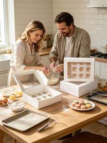 8/4/3pcs/1PC Paper Candy & Cookie Box With Window, 12-Cup Muffin Box, Large Candy & Cookie Box, Suitable For Birthday, Wedding, Valentine's Day Gift Packaging - White - View 2