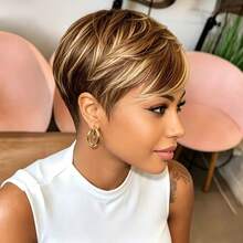 Wig Rambut Manusia Berwarna 4/27 Potongan Pixie Pendek untuk Wanita Tanpa Renda Tanpa Lem, Penutup Jaring Mawar Lembut untuk Penggunaan Sehari-hari, Wig Pendek Modis Tampilan Baru 4/27 Wig Rambut Manusia Asli Berkilau, Wig Pixie Pendek Berlapis Buatan Mesin Penuh dengan Poni, Mudah Dipakai - MultiWarna - View 7