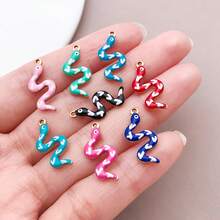 5/10psc Stainless Steel Enamel Snake Charms Multicolor Printed Serpent Animal Pendants For DIY Bracelet Necklace Earring Jewelry Making Findings - Multicolor - View 3
