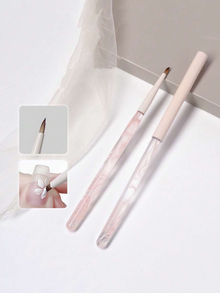 1pc Pink Mist Nail Art Brush With Cap, Large Square Flat Daisy Brush, Versatile Sweeping Brush, Triangle Brush, Nail Art Tool
