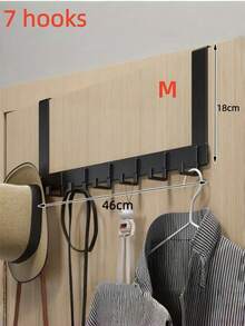 1pc Heavy Duty No-Drill Door Hook Rack, Suitable For Hanging Clothes, Bathrobes, Hats, Towels, Bathroom Storage, 7-Hook Wall-Mounted Coat Rack, Suitable For Door, Kitchen, Bathroom, Bedroom, Home Decor, Kitchen Accessories, Bathroom Decor, Bedroom Decor, Wall-Mounted Storage Rack, Kitchen Storage Rack, Key Rack, Bag Rack, Wall-Mounted Coat Rack - Black - View 15