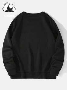 Sweatshirt Lengan Panjang Kasual Wanita Motif Cangkir Kopi dan Garis Hati untuk Musim Gugur/Dingin - Hitam - View 2