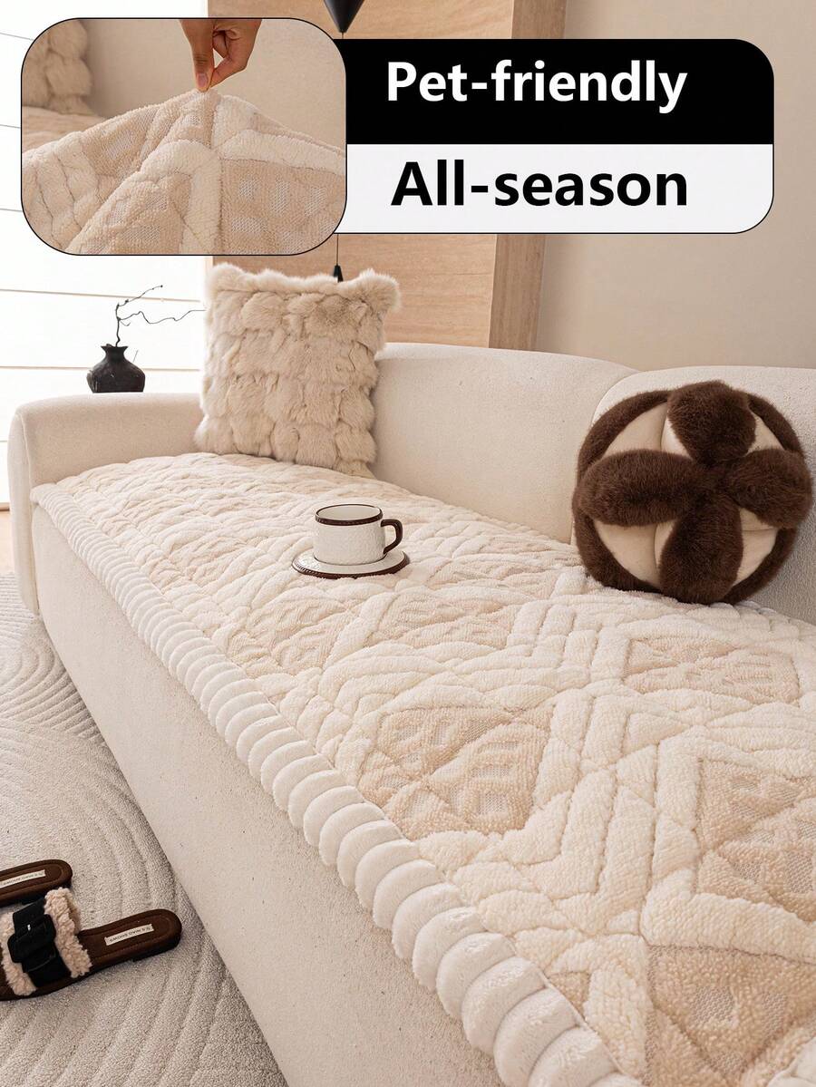 1pc Soft Cotton Velvet Sofa Cushion, Premium Non-Slip Living Room Cover Seat Pad, Machine Washable & Hand Washable, Pet-Friendly, Suitable For All Seasons, Home, Kitchen, Bedroom, Office Use - Beige - View 1