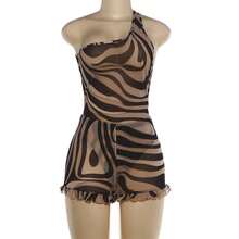 SYchuan Women's Sexy One-Shoulder Sheer Slim Fit 2 Pieces Set, Vortex Print, High Elastic Fabric, Suitable For Tropical Vacation And Summer Nights - Khaki - View 11