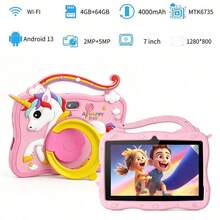 4GB RAM + 64GB ROM / 7-Inch Tablet / Quad-Core 1.3GHz / Android 13 MTK8321 / 1280x800 HD IPS Display / 2MP+5MP Camera / 4000mAh Battery / WiFi, Parental Control, Education, Games / ABS Plastic + Silicone, Educational Tablet - Pink - View 8