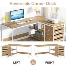 LITTLE TREE Desk With 4 Drawers, L-Shaped Computer Desk With 2 Shelves - L - View 8