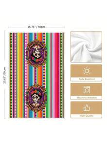 2pcs/4pcs Day Of The Dead Catrina Skull Print Kitchen Towels, Mexican Floral Gold Trim Dish Cloths, Multi-Purpose Household Cleaning Rags, Holiday Decoration Gift - Multicolor - View 3