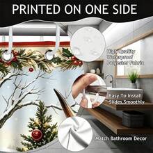 1pc Christmas Holly Bow Frame Yak Shower Curtain, American Winter Bathroom Hanging Curtain - Suitable For Bathroom Decor, Bathroom Curtain - Easy To Clean, Exquisite Home Decor, Bathroom Partition Curtain, Decorative Shower Curtain, Bathroom Accessories Home Decor Gift - Includes 12 Hooks - Multicolor - View 4