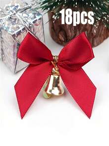 18pcs Red Mini Ribbon Bow Bells With Bell Caps Suitable For Holiday Gift Wrapping, Christmas Decorations, New Year Crafts - Satin Texture Bows, Craft Ribbon For DIY Present (No Feathers) - Multicolor - View 2