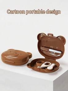 مجموعة مقص أظافر بني قطعة واحدة، تصميم كرتوني محمول. تصميم شفرة مستديرة. مقص أظافر مع وظيفة جمع القص. مصنوع من البولي بروبيلين والفولاذ المقاوم للصدأ. ضروري للسفر. - متعدد الألوان - مشاهدة 2