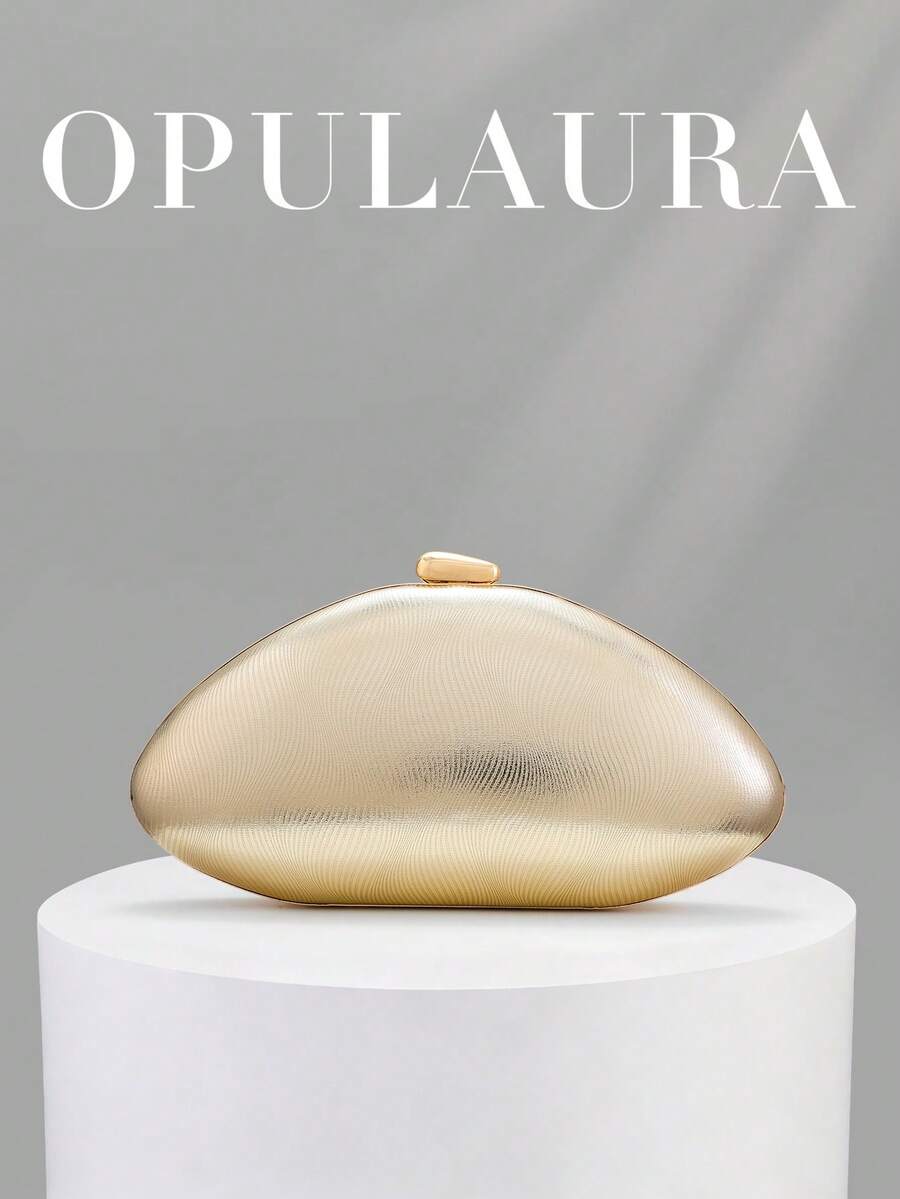 OpulAura 女款極簡不對稱方型奢華 PU 皮革晚宴手拿包,優雅迷人的晚宴包,閃耀夜色正式派對手拿包,浪漫婚禮鏈條肩帶手提包 - 金色 - 查看 1