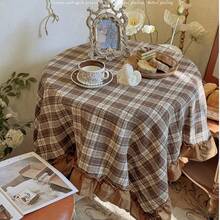 1pc French Vintage Brown Plaid Tablecloth, American Country Style Dining Table Cover, Coffee Shop Decor, Scalloped Edge Tablecloth, Suitable For Wedding, Valentine's Day And Home Decoration - Brown - View 4
