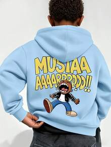 1pc Teen Boy Energetic Cartoon Text Graphic Sweatshirt, 1 Piece, Suitable For School Activities - Blue - View 1