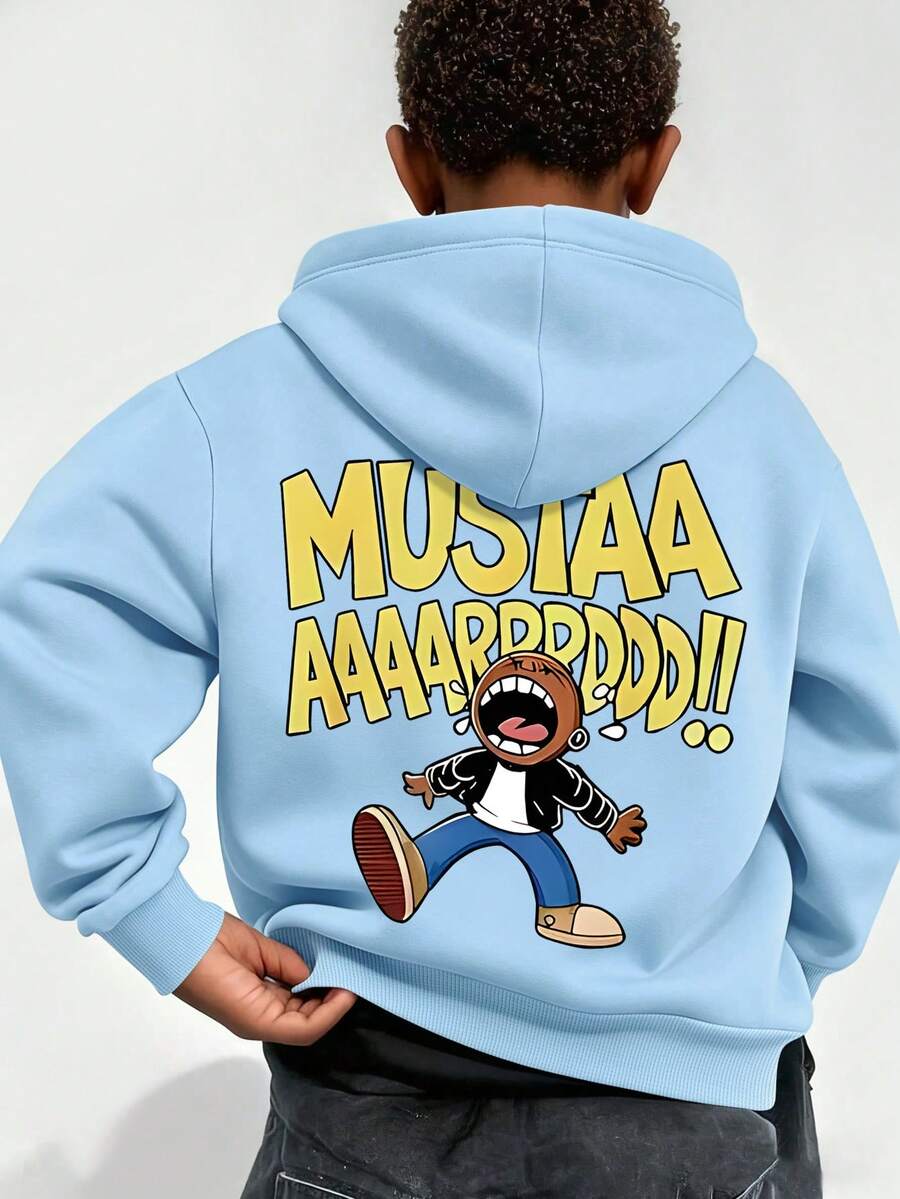 1pc Teen Boy Energetic Cartoon Text Graphic Sweatshirt, 1 Piece, Suitable For School Activities - Blue - View 1