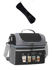 Four Cups Of Coffee Print Lunch Bag With Insulated, Dual-Compartment Lunch Bag With Shoulder Strap, Practical, Versatile Gift For Family And Friends - Multicolor - View 16