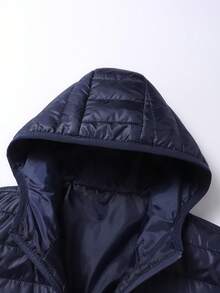 Men's Winter Daily Commute Solid Color Minimalist Versatile Casual Hooded Padded Coat - Blue - View 4