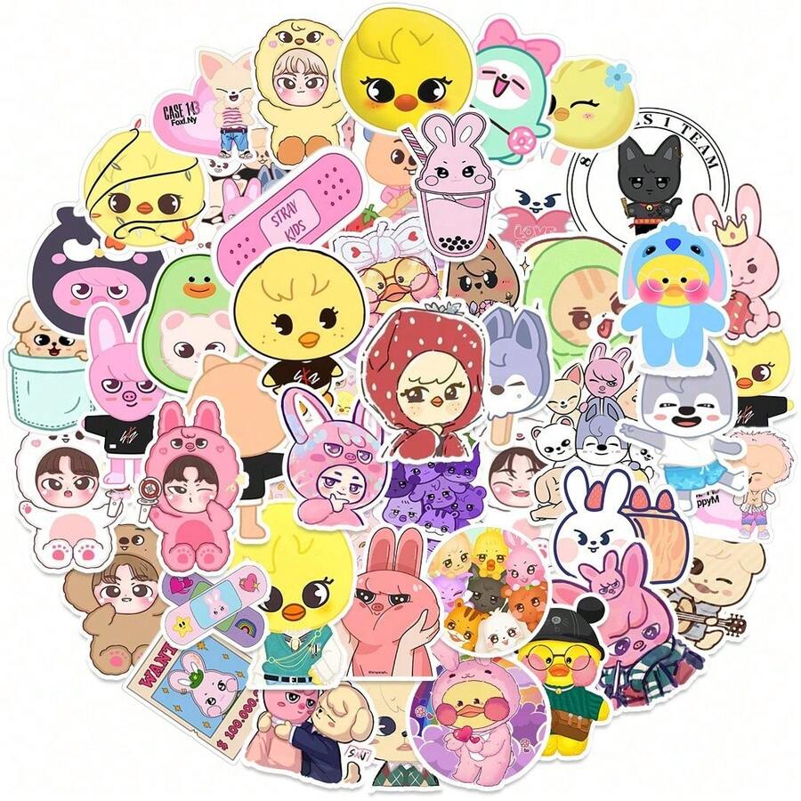 50pcs SKZOO Cartoon Character Decorative Stickers, K-Pop Fan Fun Stickers, High-Quality Texture, Suitable For Scrapbooking, Photo Album Decoration, Graffiti Beautification Of Notebooks, Computers And Suitcases, Personalized Transformation Of Items, High Playability For Fans, Great For Personal Collection, Also Suitable As Gifts For Friends With Similar Interests - Multicolor - View 1