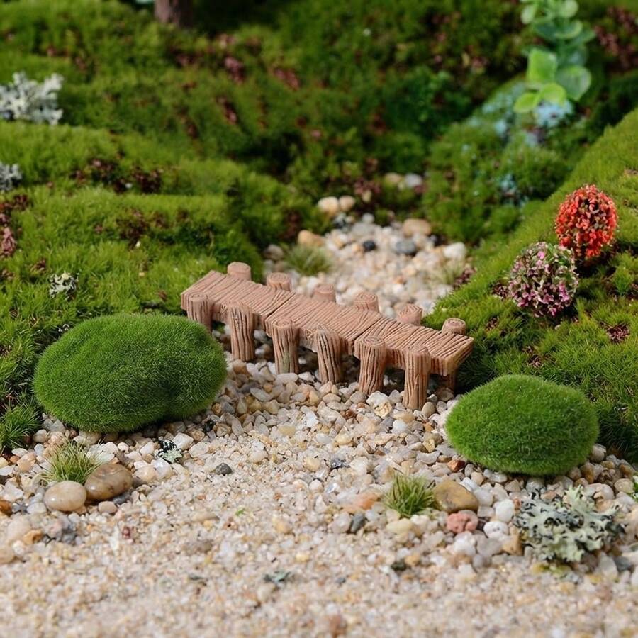 5pcs Miniature Resin Dock Bridge & Artificial Foam Moss Stone Set, Fairy Garden Micro Landscape Decor, Suitable For DIY Potted Plants, Succulents And Terrarium Decoration - A - View 1