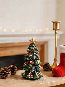 1pc Christmas Tree Tabletop Decor, Green Holiday Tree Ornament With Star Topper Bows Balls Candy Cane Stocking, Mantel Shelf Centerpiece For Winter Christmas Party, Festive Home Decor, Christmas Gift ,Dollhouse Accessories Christmas Decorations - Multicolor - View 4
