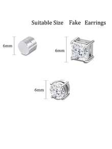 4 Pairs Clip On Earrings, Stainless Steel Non Pierced Fake Earrings Women,Fashion Diamond Design, Silver/Black Styles - Multicolor - View 2