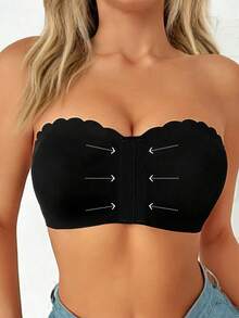 3pcs Women's Strapless Bra With Wavy Edge, Black/Nude/Beige, Seamless Ice Silk Wireless Invisible Comfortable Strapless Bra, Suitable For Wedding, Party, Daily Wear - Multicolor - View 3