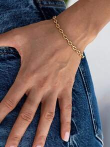 1pc 18K Gold Plated Stainless Steel Bracelet Minimalist Chain Bracelet Hip-Hop Style Bracelet For Woman Daily Wear Music Festivals - Bracelet - View 1