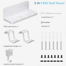 5-In-1 PS-5 Wall Mount Organizer, Heavy Duty Steel Bracket For Disc And Digital Console, Dual Controller Holders, Headset Hanger, Remote Holder, Ventilated Space-Saving Gaming Setup, White - View 7