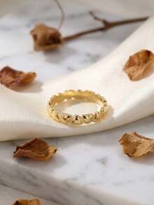 1pc Stainless Steel 18K Gold Plated Full Circle 3D Inverted Heart Ring, Gentle Vintage Texture, Suitable For Casual And Commute Outfits, Symbolizing Full Heart Of Joy, Versatile Hand Accessory - 3D Inverted Heart Ring - View 1