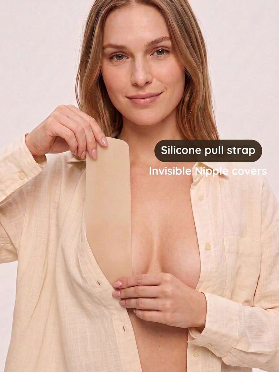 Lignisse Silicone Plunge Bra Tape Invisible Deep V Chest Cover Self-Adhesive Strapless Backless Seamless Wide Coverage Nipple Sticker Women Intimates - Multicolor - View 1