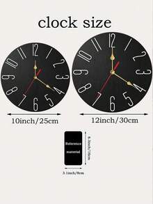 1pc Modern Silent Wall Clock, Japanese Quartz Movement, Black Round Frameless Design, Digital Display, Wooden, Silent No Ticking, Suitable For Living Room, Bedroom And Office Decor, Requires 1 AA Battery (Not Included) - 1PC - View 5