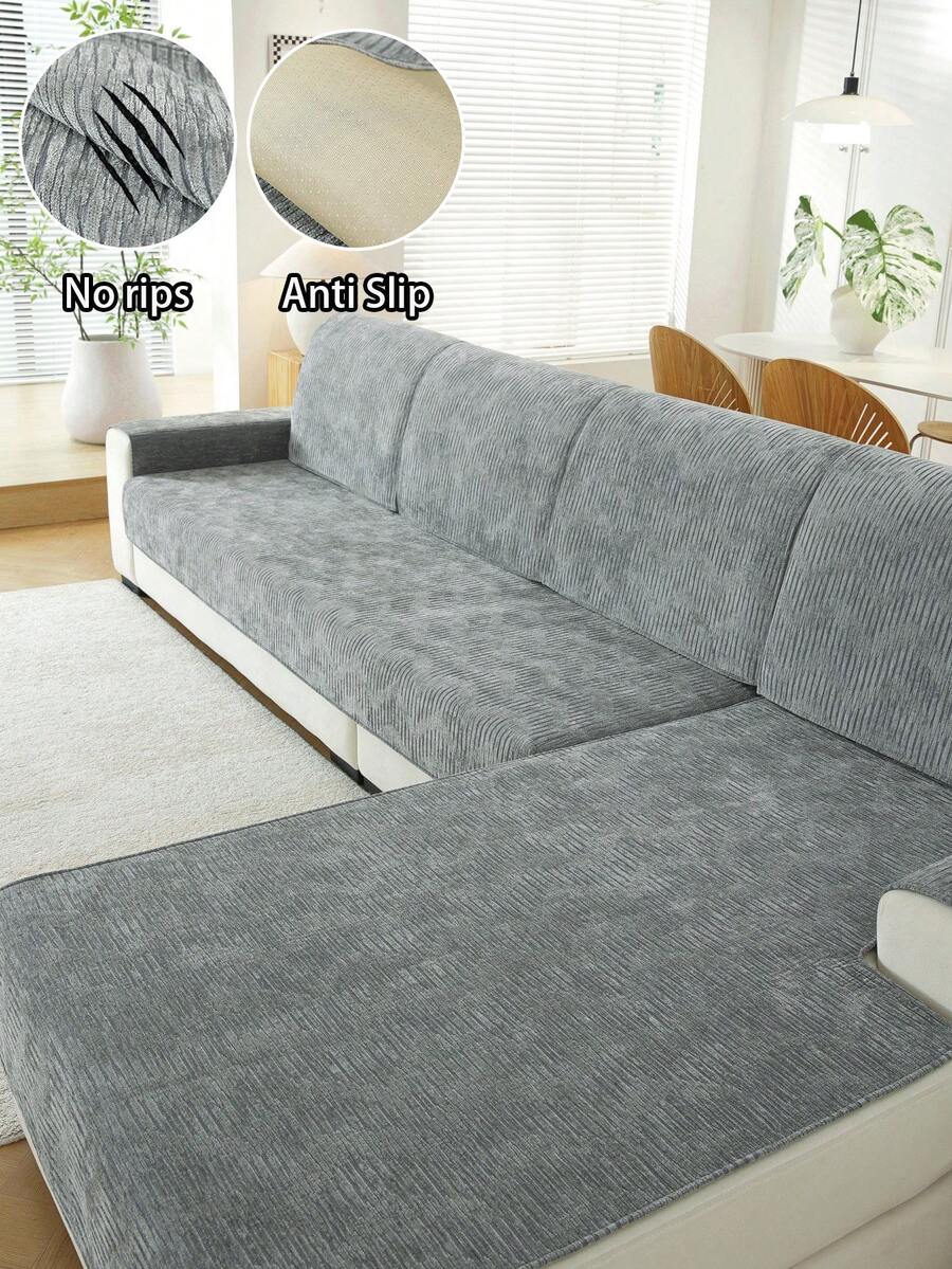 1 Stück Chenille strukturierter einfarbiger Sofakissenbezug, moderner minimalistischer Sofasitzbezug, universeller Sofabezug für alle Jahreszeiten, rutschfest, verschleißfest, reißfest, kratzfest gegen Katzen, pillingfrei, maschinenwaschbar, fleckenabweisend, staubdicht, haustierfreundlich, passend für 1-4 Personen L-förmiges Wohnzimmer, Schlafzimmer, Outdoor-Sofa Schutzbezug, vollständiger Sofaschutzbezug, Sofabezug, Couchbezug - Dunkelgrau - Übersicht 1