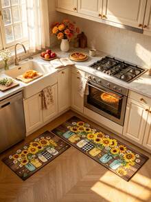 1pc 2D Autumn Floor Mat, Vintage Sunflower Pattern Diatomaceous Earth Mat, Super Absorbent, Non-Slip, Perfect For Bathroom, Kitchen And Dining Room, Quick Dry, Machine Washable, Perfect Gift For Home Decor And Bathroom Mat, Autumn Gift! - Multicolor - View 5