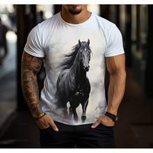 Camiseta Blusa Camisa Cavalo Preto 3D - 001 - Branco - Visão 1