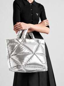 Tas Tote Bahu Wanita, Motif Quilted Berlian, Kain Nilon, Tali Lebar & Bukaan Atas, Kapasitas Besar, Minimalis untuk Kerja, Perjalanan, Belanja, Musim Gugur/Dingin - MultiWarna - View 7