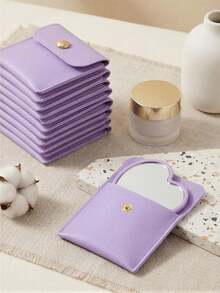10PCS Heart-Shaped Makeup Mirror And Makeup Bag Set, Purple Makeup Mirror With Exquisite Makeup Bag Set, Purple Makeup Mirror With Exquisit…Matching Makeup Bag, Portable Makeup Mirror Set, Suitable Fo - Multicolor - View 1