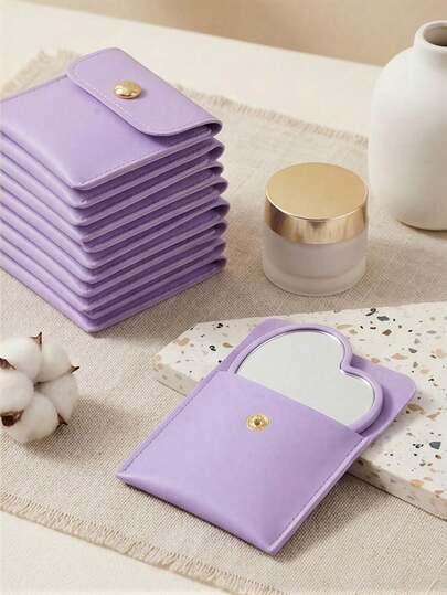 10PCS Heart-Shaped Makeup Mirror And Makeup Bag Set, Purple Makeup Mirror With Exquisite Makeup Bag Set, Purple Makeup Mirror With Exquisit…Matching Makeup Bag, Portable Makeup Mirror Set, Suitable Fo