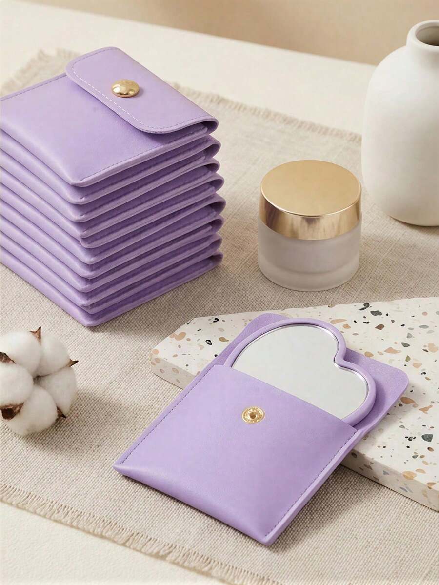 10PCS Heart-Shaped Makeup Mirror And Makeup Bag Set, Purple Makeup Mirror With Exquisite Makeup Bag Set, Purple Makeup Mirror With Exquisit…Matching Makeup Bag, Portable Makeup Mirror Set, Suitable Fo - Multicolor - View 1