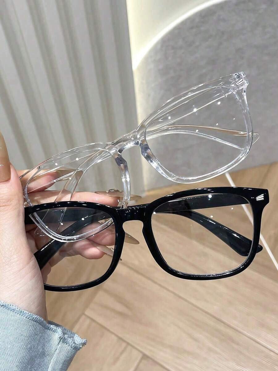 2pcs Men's Transparent Black Glasses, Decorated With Square Rivets, Suitable For Students' Daily Use, Transparent Glasses Accessories, Excellent Choice For Men's Eyewear Accessories