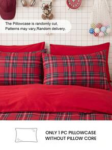 1pc Red Plaid Print Pillowcase (Pillow Insert Not Included), Soft And Breathable, Suitable For Daily Living Room, Bedroom, Sofa Home Decor, Car Pillowcase, Machine Washable. Applicable For Home Bedding, School Dorm Bedding - Multicolor - View 2