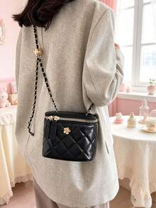 Quilted Mini Crossbody Bag, Gold Hardware Chain Shoulder Bag, Suitable For Daily, Party And Date Small Zipper Square Bag - Multicolor - View 2