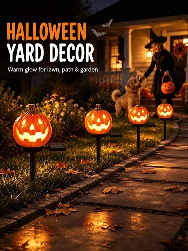 1 buc. lampă solară de Halloween cu țăruș în formă de dovac, lampă de grădină Jack O'Lantern din rășină, decor pentru exterior, gazon, curte, terasă, grădină, alee, petreceri de sărbători