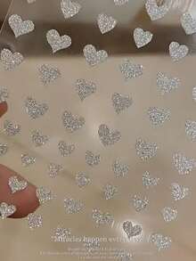 Beautizon Nailartlab 1pc Silver Reflective Glitter Heart Nail Art Sticker, Heart Pattern Shiny Decorative Nail Decal, Nail Design, Nail Patch, Nail Accessories, Gift For Friends, Suitable For DIY Nail Decoration - Silver - View 3