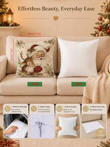 4pcs Winter Christmas Vintage Santa Claus Reindeer Snowman Christmas Wreath Pattern Cushion Covers, Single-Sided Printed Skin-Friendly Peach Skin Velvet Material, 45*45/40*40/50*50CM Pillow Covers Suitable For Room Decoration, Indoor Sofa Living Room Decoration Party Decoration, Decorative Cushion Covers Gift - Multicolor - View 3