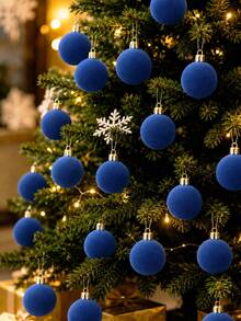 Felt Christmas Ball Decoration Set, Featuring Velvet, Shatter-Resistant Christmas Ornaments, Perfect For Decorating Christmas Trees, Windows, And Christmas Parties; Christmas Decorations; Christmas Home Decor - Blue Christmas Ornament - View 8
