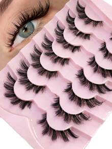 7 Pairs Pack False Eyelashes Wispy Lashes D Curl Cat Eye Lashes Fluffy Lashes Clear Band Natural Look Fox Eye Fake Lashes Manga Faux Mink Strip Lashes - Black - View 1